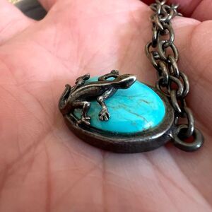 Gecko Turquoise Sterling Silver 925 Necklace with 3D Lizard Pendant